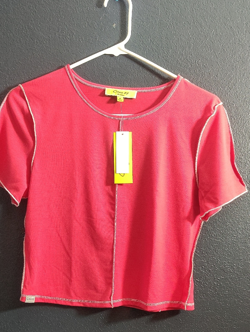 Circus by Sam Edelman Bright Pink Short Sleeve Crew Crop With Contrast Stitching